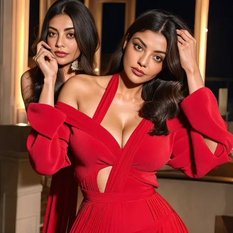 woman in red dress and fringe jacket posing for a picture, tanned ameera al taweel, cute woman, violet myers, gorgeous woman, demi rose, wearing a red outfit, stunning woman, girl wears a red dress, gorgeous lady, wearing red dress, wearing a red dress, ph...