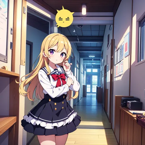 Striking and photorealistic 2.5D moe anime style. Mami, a good-looking and talented high school girl with long, flowing dark blonde hair, stands confidently in front of a modern, magnificent school building reminiscent of a school town. She wears a sailor ...