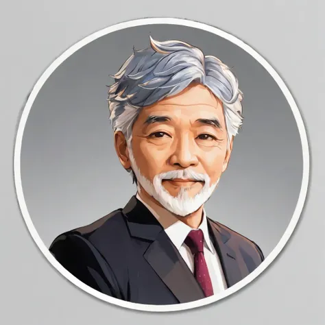 (a sticker,),(3D anime sanemi), grey hair,(In circlerown background), (pollock border)（oil painting style）， ultra - detailed, male character, best quality, Detailed diagram, vectorized, 8K, Professional a sticker design, Graphic design, vector lines, a sti...