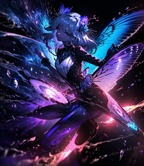 (((Masterpiece))), (((Best quality))), ((Ultra-detailed)),(Highly detailed CG illustration), ((An extremely delicate and beautiful)),Cinematic light, Create stunning fantasy artwork，fairy fantasy，the Flower Fairy，Transparent butterfly wings，Fairy stick，Lot...