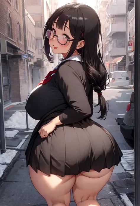 Anime girl walking down the street in a short skirt and glasses, a hyperRealistic schoolgirl, Gwaiz, hyperRealistic schoolgirl, Realistic , (SFW) Safe at Work, , artwork in the style of Gwaiz, chic, Beautiful anime girl crouching, high school girl, Anime M...