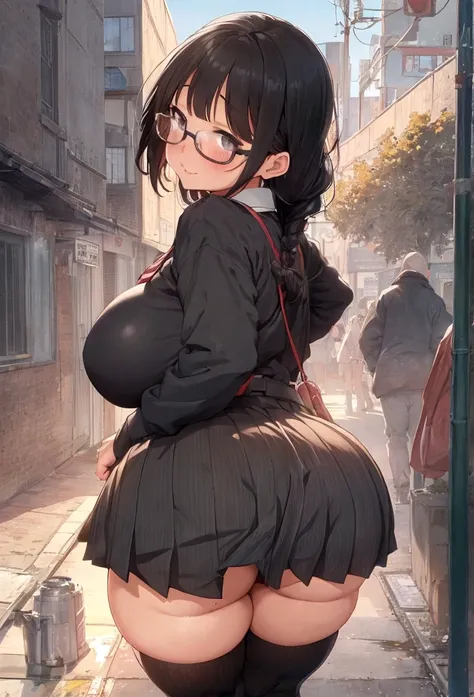 Anime girl walking down the street in a short skirt and glasses, a hyperRealistic schoolgirl, Gwaiz, hyperRealistic schoolgirl, Realistic , (SFW) Safe at Work, , artwork in the style of Gwaiz, chic, Beautiful anime girl crouching, high school girl, Anime M...