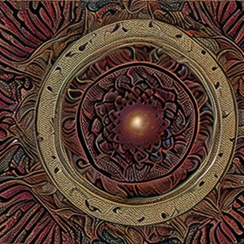 7+√(777×tan(7+7), mandala, centered,dark red, pink flesh and coal black, organic matter, cellular colony, fractal,hyperdetailed,...