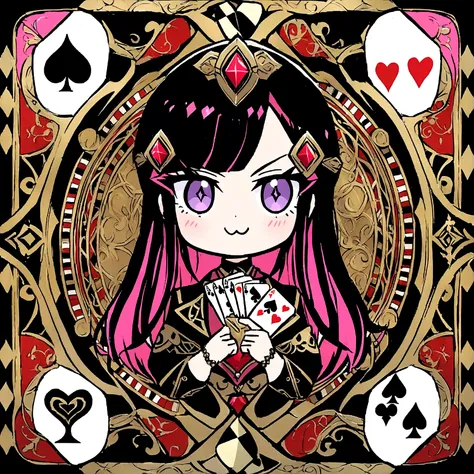 Design the {ace} of {hearts} in the style of a badass anime waifu, blend the traditional poker playing card design with the distinctive visual aesthetics of a sexy and cool girl, ensuring a unique and eye-catching card that captures the essence of the them...