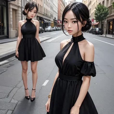 Make a girl wearing a elegant black dress