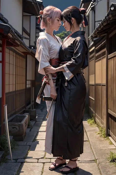 nsfw,(Highest quality:1.2),32k HDR,High resolution,Perfect Anatomy,Wet and shiny white skin,Slender model figure,Ahegao,Silver and pink hair,short hair,soaked through,Super small face,Collar and leash,Alley,Edo Town,shrine,Domestic,photo shoot,Maid,((Japan...