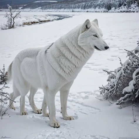 Craft a stunning artwork of a serene Arctic wolf, nestled in a snowy landscape. Emphasize the contrast of the white wolf against the wild, black backdrop. Capture the tranquility of the sleeping beast, creating a captivating wall art piece.”