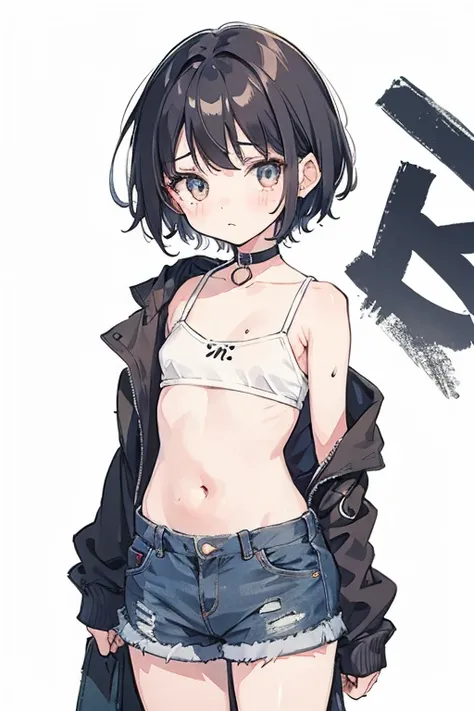 Girl, {Loli}, flat chest, messy short hair, tattered clothes, dirty, poor