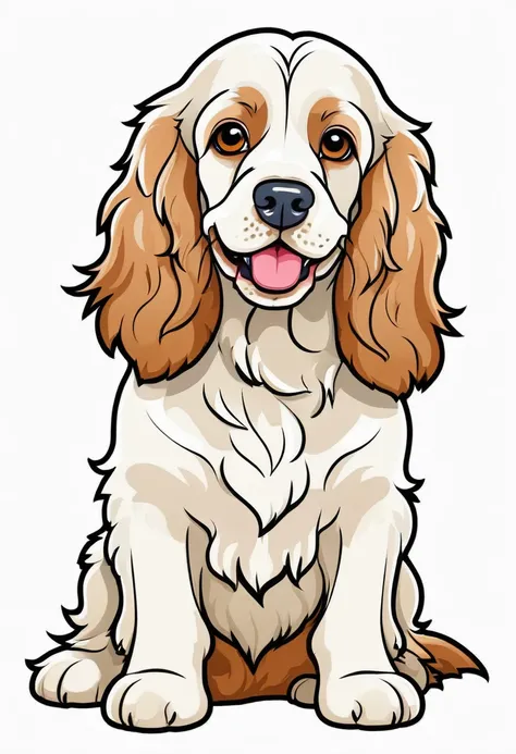 sicker, happy colored cocker spaniel, Cartoon style, outline, vector, white background