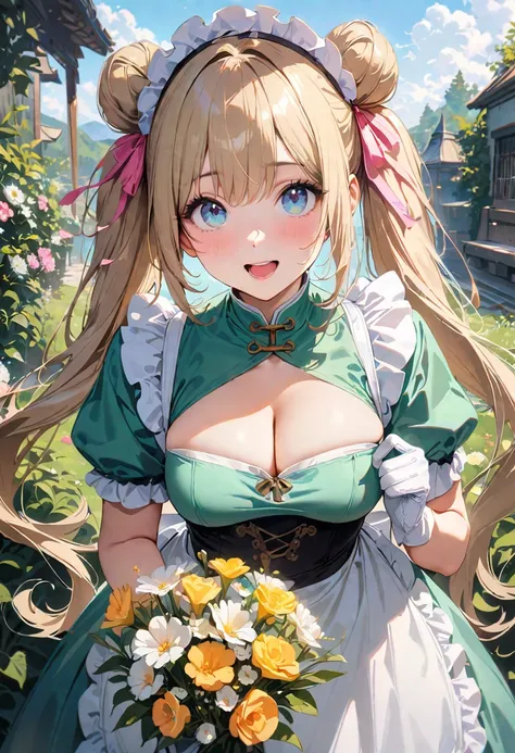 30 years old,1 mature woman,hyperrealistic, 8k, (extremely detailed 8k), (very delicate and beautiful), (masterpiece), (better quality:1.0), (ultra high resolution:1.0), (masterpiece, best quality), cute,blonde,cleavage cutout,(broen dress:1.3),(crop top n...