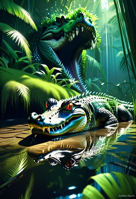 cuban crocodile, 8k, hyper detailed, Magical atmosphere, andreas rocha