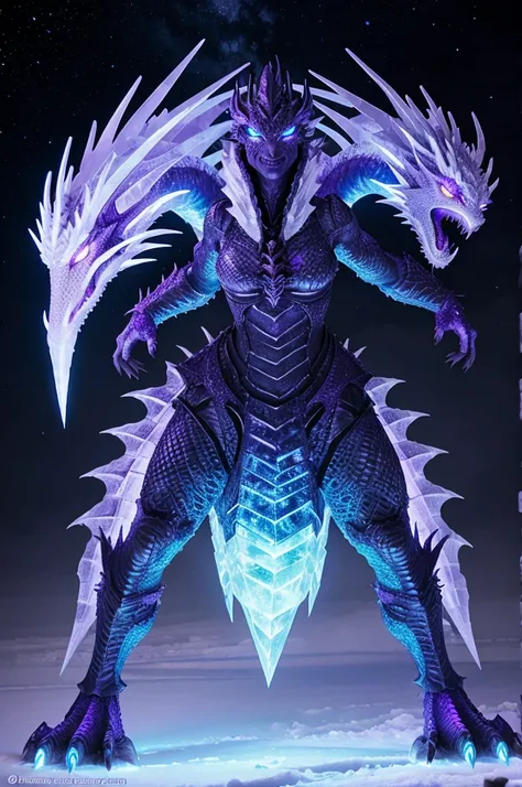 ice dragon with glowing purple eyes
