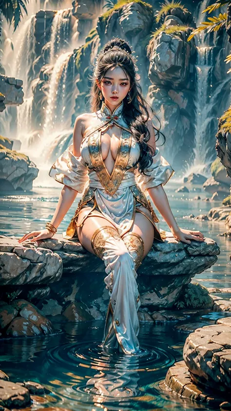 Full built of water body Insanely Beautiful Masterpiece finest details Beautiful female made entirely out of water, elemental, beautiful face, Bombshell, massiveboobs, attractive, Detailed Render, Breathtaking, 16k resolution dynamic lighting hyperdetailed...