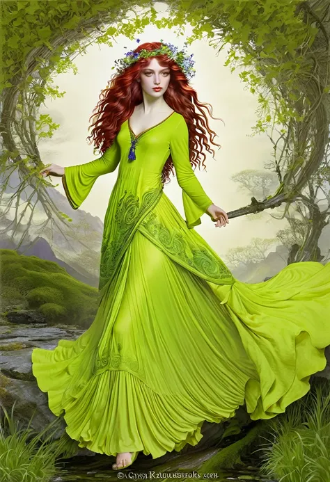 chartreuse gypsy, safe from harm, out of luck, battle without honor or humanity, mother nature, high quality, pre-raphaelite bro...