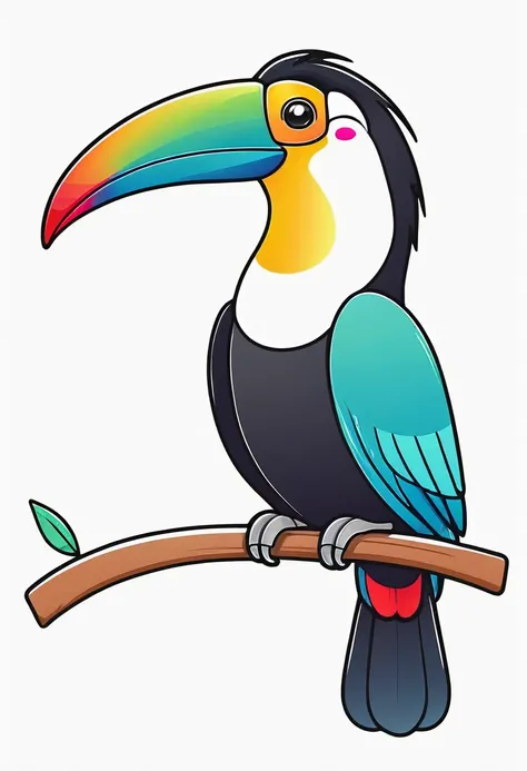 happy colored toucan, kawaii, outline, vector, white background