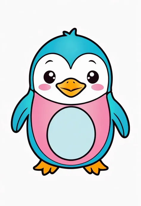 happy colored penguin, kawaii, outline, vector, white background