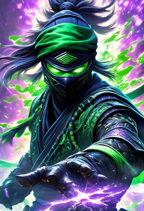 A mesmerizingly (Photorealistic Like) artwork of a (Cyber Toxic Magic Ninja) that is showcased in this spectacular digital painting for a light novel cover ebook. The ninjas sleek cybernetic enhancements gleam with an (otherworldly luminescence), contrasti...