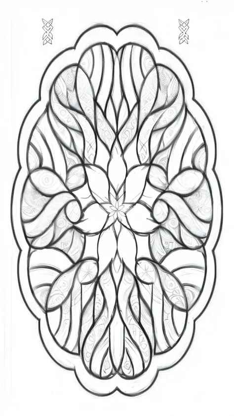 Bunny girl, 4k, black and white drawing of circular design, intricate thin lines, centering radial design, coloring pages, simplified zentangle, coloring book outline, black and white only, no outline, intricate designs, coloring book, celtic design, intri...