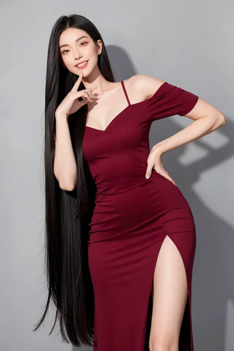 24-year-old female、Hair color is black、The eye color is dark brown、Super long hair、Straight hair、A slender but well-proportioned muscular woman、Laughter、I&#39;Wearing a necklace、Wrist Accessories、Wearing transparent tops、Im wearing high heels、Wear light pa...