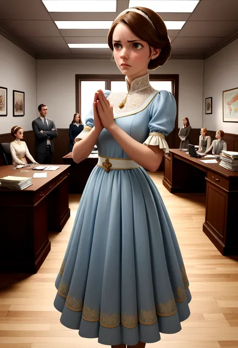 masterpiece, wonderful, (office: 1.8), Ultra-high-definition CG drawing, Are standing, One royal sister, anger, Woman with short brown hair, Layered Dresses, Clasp your hands around your waist, Facing the audience, figure, Wide Angle Panorama