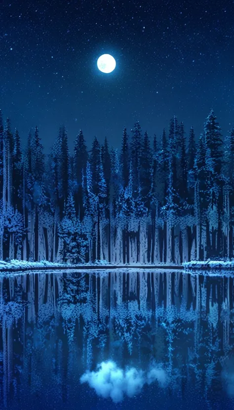 scenery,no humans, null, moon, star (null), night, reflection, starry null, wood, night null, nature, snow, full moon, forest, c...