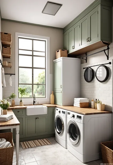 European and American laundry room renderings