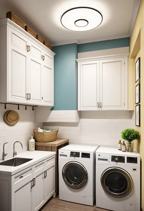 European and American laundry room renderings，wall