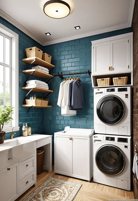 European and American laundry room renderings，wall