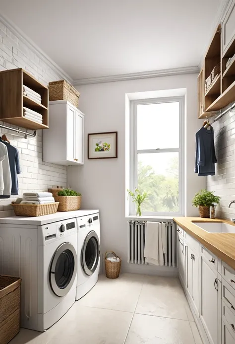 European and American laundry room renderings，wall