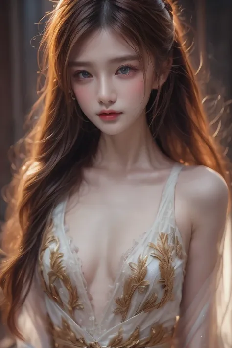  red cloth， Gold Embroidery， black embroidered gold， high ponytail， depth of field， Ancient Chinese scenery， elegant woman, big breasts, long hair, braid, blonde hair, 22 year old woman， ulzzang-6500v1.1， （manuscript： 1.2）， （realistic： 1.3） ， สาวสวยกับdeta...