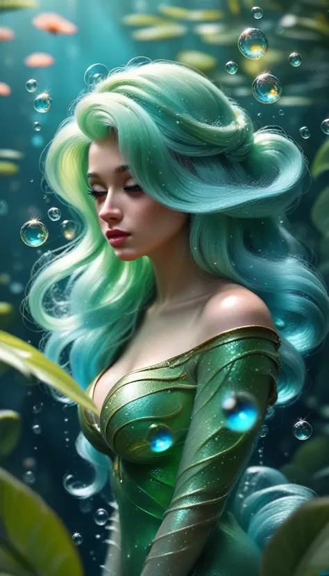 Highly detailed pictures of (Water element), Highest quality, masterpiece, Realistic, Ultra-realistic, Good exposure, Upper Body, Water A stunning image depicting a fascinating water nymph (Full Water Girl:1) In a mysterious atmosphere. She Shines, Glowing...