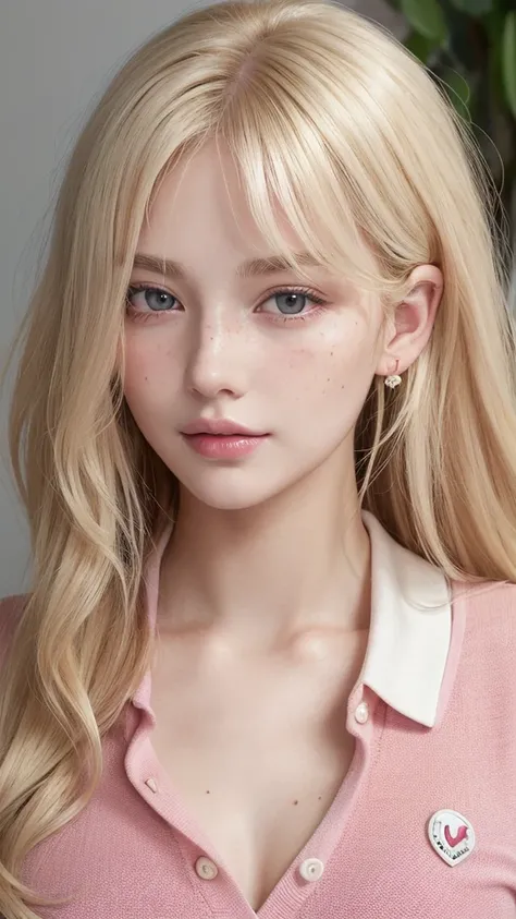 Light blonde hair, Wavy blonde hair, Wavy blonde hair, With small fringe, black eye, Upturned and beautiful nose, Thick lips, Cupid with heart shaped lips.., Pink Lips, pale, White skin, Nice and soft skin, I have freckles and moles, Beautiful eyebrows, Ex...