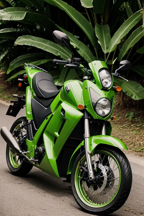 Foza 450 motorcycle, green, young banana leaf.