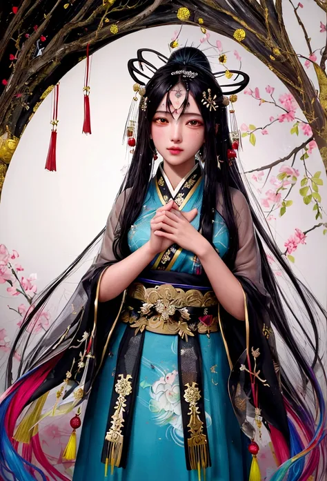 (8K, RAW Photos:1.2),Highest quality, Ultra-high resolution,Elevation,(Finely scattered splashes of color), (figure),(((1 Girl))),(Long Hair),(rain:0.9),(hair ornaments:1.4),Next to the girl is an ancient palace,Chinese clothing,(I focus),  ink painting,(C...