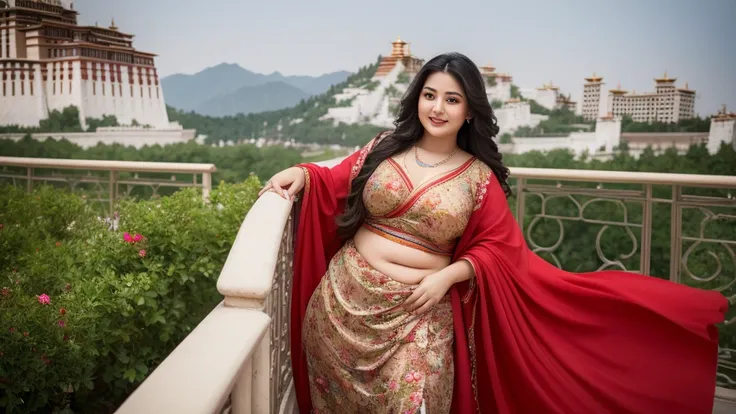 1 Heavenly beautiful and goddess beauty cute and sweet looking face Arabian female in front of Potala Palace, China, Heavenly beautiful Overweight, Heavenly beautiful Extremely fat, Heavenly beautiful and attractive Chubby figure , Heavenly beautiful looki...