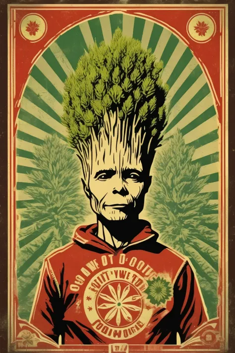 shepard fairey style - a single color image of a groot  weed farmer collective