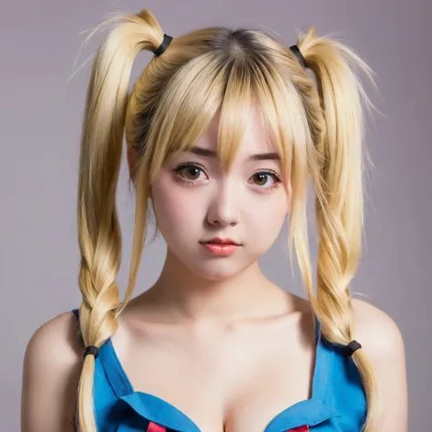 nsfw,blonde low twintails,Embarrassed expression,Front view