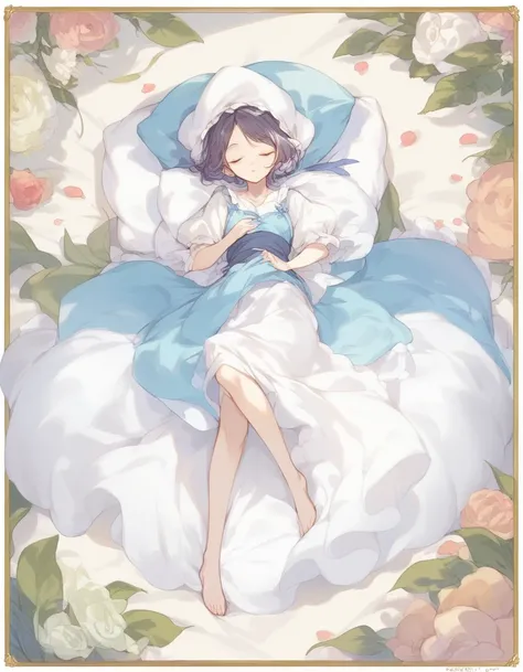 BREAK Perfect Anatomy、(High resolution:1.2)、Incredible illustrations、(Cute illustrations:1.2)、（Beautiful background）sleeping beauty,,Full body view