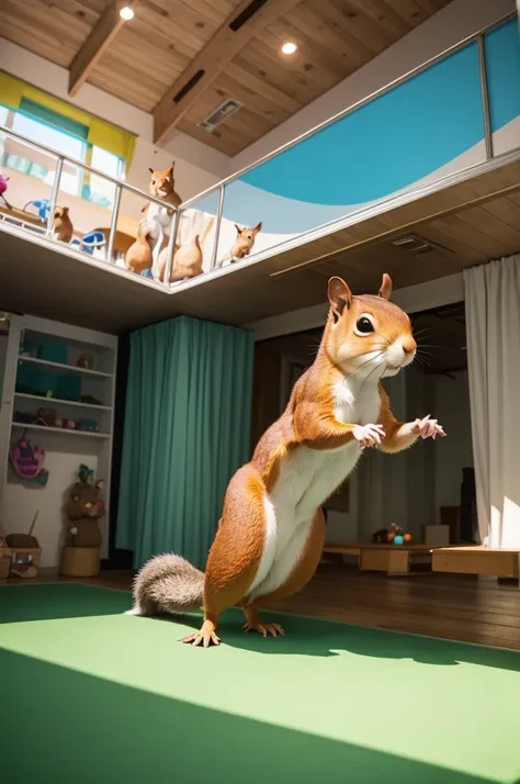 A cartoon of a female squirrel, which features a party place called “my dream space”… the party room is mainly intended for the public and the squirrel must invite children to have their parties there in a playful and fun way.