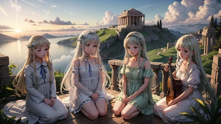 最high quality、high quality、Paradise、skylineのギリシャの神々、Sanctuary Grasslands、Long dress、Full of light、Mysterious、Little angels are playing instruments all around、Greek temple in the clouds、You can see the sea of clouds、skyline、