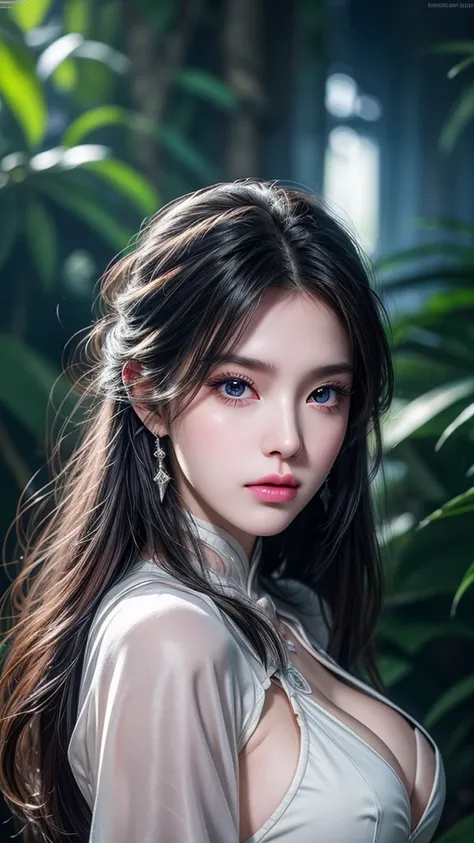 Beautiful semi-three-dimensional style，((Enchanting royal sister))，Oversized upper body，Clothing glows fluorescence，masterpiece，(Best quality)，Warm and cold coordination，，(极其详细的CG统一8kwallpaper)，blue eyes，Delicate eyes）（Messy hair），Colored tip，Black inner h...