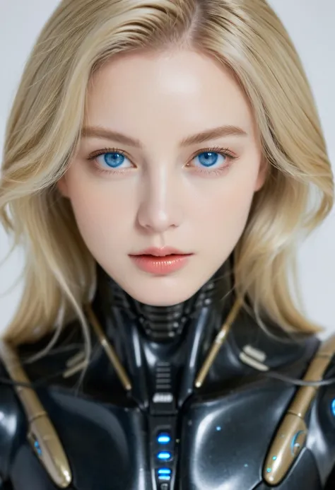 alien biomechanical in stealth suit,, blonde, blue eyes, masterpiece, appealing, looking at viewer