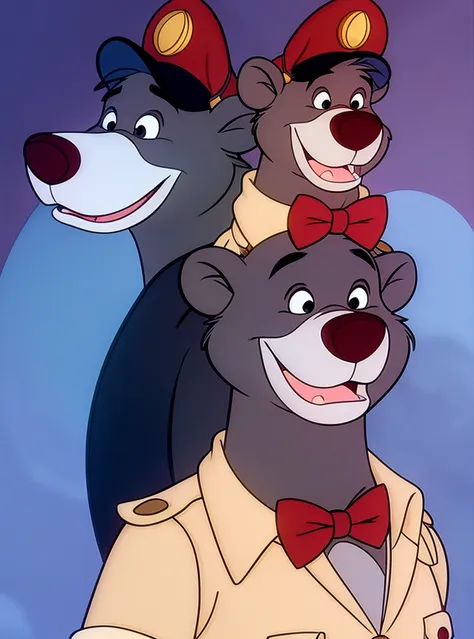 1 boy, bear, black eyes, day, furry man, it has, male focus, a parody, red cap,bow tie white tuxedo, ,smile, one,fantasy, animal...