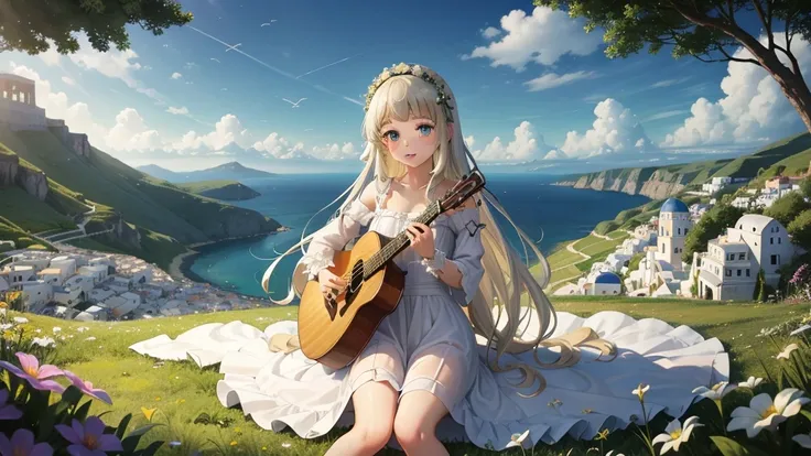 最high quality、high quality、A clear and pretty face、Paradise、Greek God々、Sanctuary Grasslands、Long dress、Full of light、Mysterious、Little angels are playing instruments all around、雲の中にGreek God殿、You can see the sea of clouds、skyline、