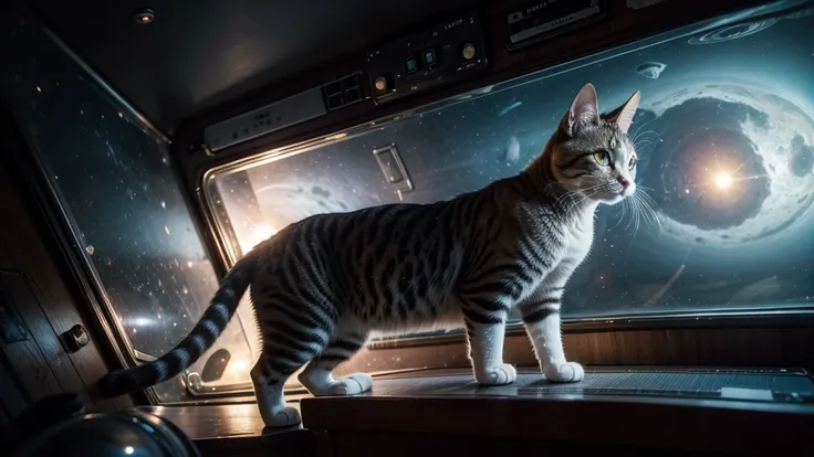 cat inside a ship in outer space