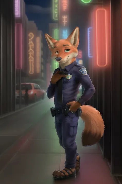 (energetic, by honovy, от zenthetiger, from sausch), nick wilde, male, fox, one, tie, safe, dressed, green eyes, police uniform,...