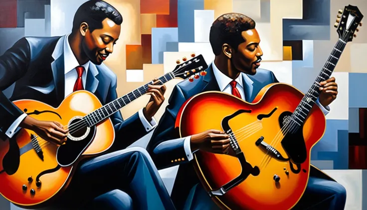 masterpiece, Highest quality, Oil painting, jazz, guitar,