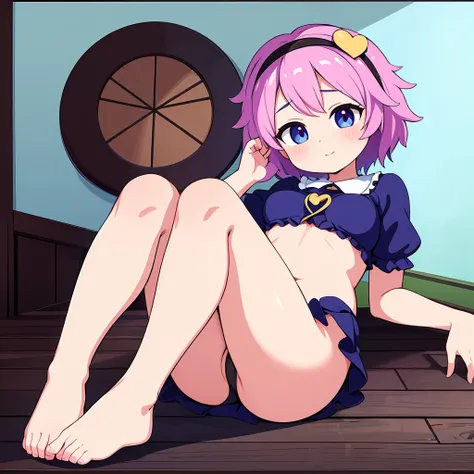 ((Highest quality)), ((masterpiece)), (detailed),  Satori Komeiji short hair middle breasts M-shaped legs blackThong sexy Cute face 