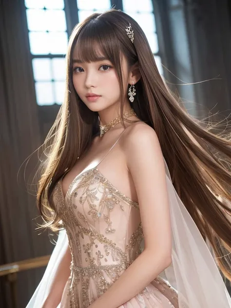 ((whole body))　(big 1.4)　Beautiful Fantasy Girl　((Highest quality)), ((masterpiece)), (Get used to it), Perfect Face　(1 Girl)　(French)　(she is 15 years old、The cutest teen in France.)　((Highest quality)), ((masterpiece)), length blonde hair 　length, 輝く茶col...