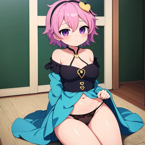 ((Highest quality)), ((masterpiece)), (detailed),  Satori Komeiji short hair middle breasts blackThong sexy Cute face 